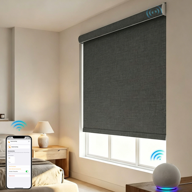 Smart Battery Rechargeable Motorized Roller Blinds with Matter Thread Smart Control Blackout Window Blinds for Home & Office