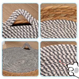 Rascador de ratán duradero de doble propósito para gatos, cama grande blanca para gatos para todas las estaciones, rascador de ratán color caqui. - Product Image 1
