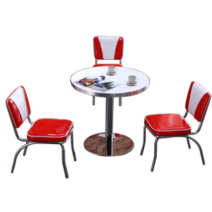 Metà del secolo retrò tavolo rotondo e <span class=keywords><strong>sedie</strong></span> Set rosso e bianco a forma di V mobili da pranzo Hotel <span class=keywords><strong>in</strong></span> acciaio inox - Product Image 1