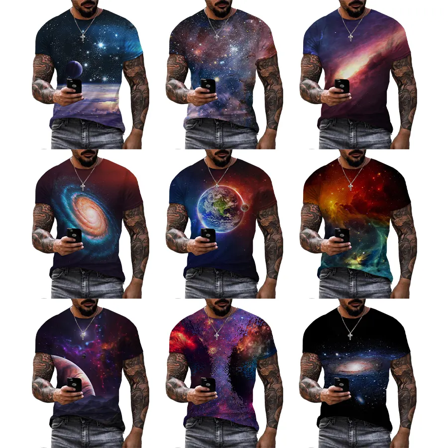 Camiseta estampada 3d universo para homens, camiseta masculina para o verão, curta, plus size, sobre a impressão, camiseta masculina do oem e do centro, 2022