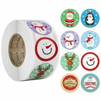 Gulungan Stiker Natal 500 Buah Stiker Dekoratif Segel Amplop Label Penyegel Hadiah Selamat Natal Bulat Berperekat