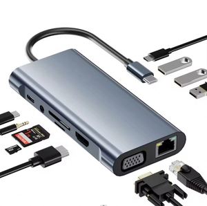 Hub 11 en 1 Type C vers 4K VGA PD100W USB3.0 RJ45 1000Mbps SD TF USB C 3.5mm Audio USB 3.1 pour Macbook Ordinateur Portable - Product Image 1