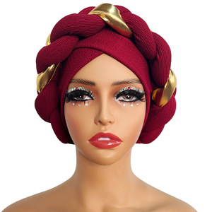 Diadema a juego de color Fried Dough Twists para mujer, sombrero cruzado Twist, diadema trenzada gruesa de punto de moda, pañuelo musulmán Baotou - Product Image 5