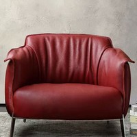 Fauteuil de salon décontracté de grande taille, haut de gamme, en cuir de vachette pleine fleur extra-épais, avec accoudoirs inclinables, style minimaliste