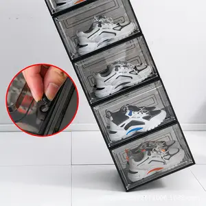 Shoe Box Storage Plastic New Fashion Plastic Magnetic Shoe Box Side Open Front Open Storage Snacker Box Clear Stackable Acrylic Shoe Storage Container