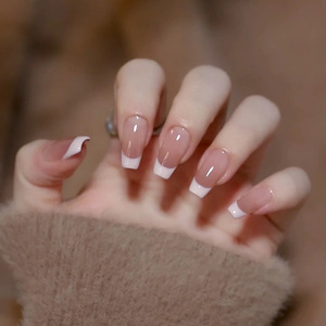 <span class=keywords><strong>Uñas</strong></span> postizas de moda viral al por mayor, estilo francés con borde blanco, diseño simple y elegante, largas, bonitas, con acabado removible, pegatinas para <span class=keywords><strong>uñas</strong></span>. - Product Image 2