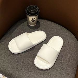 Solid Gray PU Indoor <b>Slippers</b> with Strip Design Anti-Slippery EVA Outsole Open Toe All Seasons Home Wear - Product Image 1