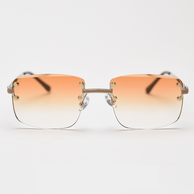 LBA 0231 Custom Logo Rectangle Rimless Shades Diamond Cut Edge Gold Metal Gradient Irregular Women Sunglasses Gafas Lunettes