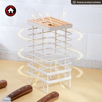 Support de bloc de couteaux en fil métallique, support de rangement de couteaux de cuisine avec planche de bois