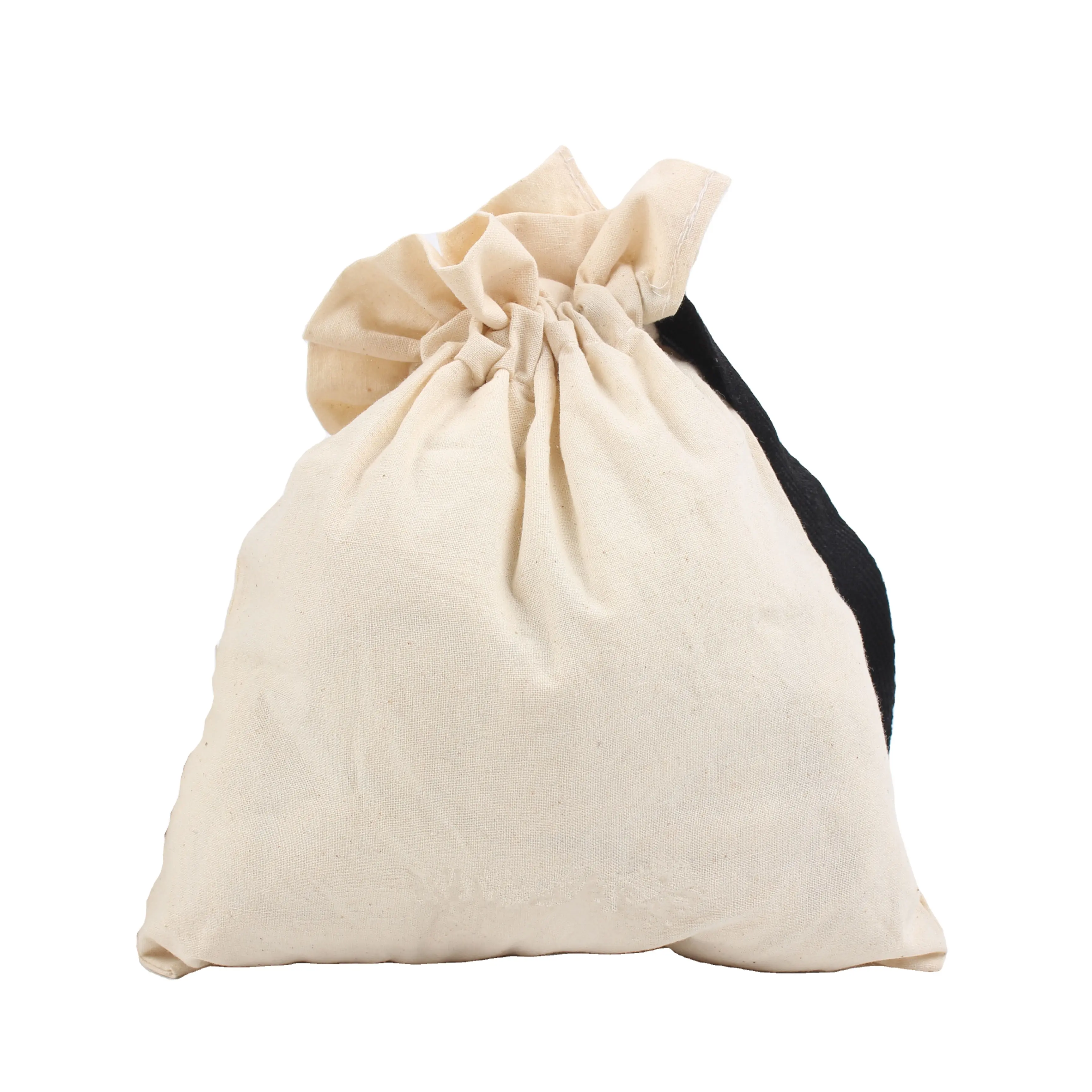 कस्टम लोगो व्यक्तिगत रंगीन नरम कपड़े कैलिको कैनवास सूती ड्रॉस्ट्रिंग बैग के साथ डबल स्ट्रिंग के साथ