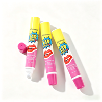 Tube Lip Balm Plastik Miring 10ml 6ml Custom Private Label, Tube Lip Gloss Kosong dengan Aplikator Silikon