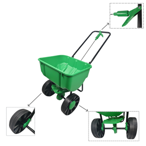 Sembradora manual de empuje con controlador de distribución de flujo Esparcidor de fertilizante de semillas con ruedas de 26L para césped, jardín, granja y patio - Product Image 4