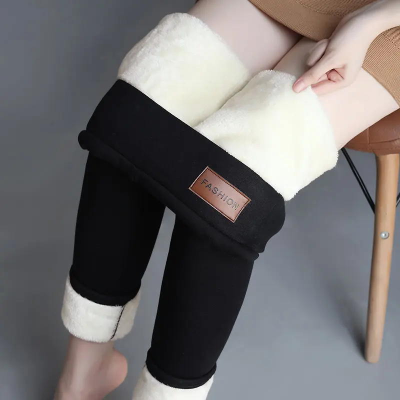 กางเกงเลคกิ้งเอวสูงสำหรับผู้หญิง,เลกกิ้งขาสั้นผ้ากำมะหยี่เนื้อแกะสีดำเทาสำหรับฤดูหนาวและฤดูใบไม้ร่วงปี2021