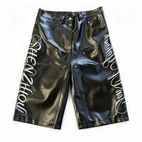 Shorts cargo en cuir PU personnalisés, coupe ample, longueur genou, style streetwear, brodés, avec fermeture boutonnée pour homme