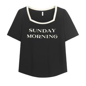 Camiseta Casual de Verano <span class=keywords><strong>para</strong></span> Mujer, Talla Grande, Cuello Redondo, Manga Corta, Holgada, Tejido Comprimido, Mezcla de Algodón, 'SUNDAY MORNING' - Product Image 2