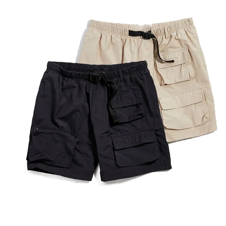 Custom Logo Branded Men's Summer Polyester Casual Elastic Waist Cargo Spandex Custom Nylon Shorts Men For Men With Pockets