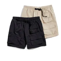 Pantalones cortos de nailon para hombre, con logotipo personalizado, poliéster, informal, cintura elástica, carga, licra, con bolsillos