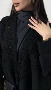 काले खुले अबाया 2026 दुबाई अबाया नवीनतम घर्षण डिजाइन प्रीमियम गुलाबी विशेष कढ़ाई के लिए - Product Image 3