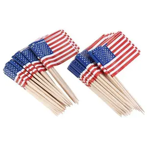 Giorno dell'indipendenza bastone di legno a mano americana bandiere nazionali del paese decorazione mini piccolo orgoglio bandiera stuzzicadenti