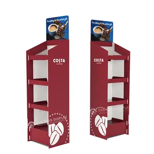 Pos personalizados papelão ondulado papel expositor produto loja de varejo caixa Free Standing Cardboard Bag Display Rack Stands