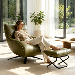 Sillón Giratorio <span class=keywords><strong>de</strong></span> Cuero con Reposapiés, Relleno <span class=keywords><strong>de</strong></span> <span class=keywords><strong>Plumón</strong></span> <span class=keywords><strong>de</strong></span> <span class=keywords><strong>Pato</strong></span> y Espuma, Base <span class=keywords><strong>de</strong></span> Acero al Carbono Negro Mate, Sillón Reclinable <span class=keywords><strong>de</strong></span> Descanso - Product Image 5