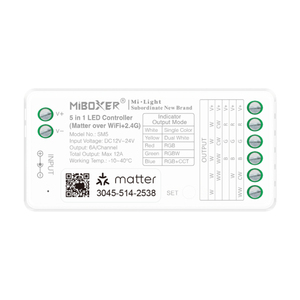 Contrôleur 5 <span class=keywords><strong>en</strong></span> 1 (Matter Over WiFi+2.4GHz) Variateur LED Matter+RF 12-24V SM5 Max 12A Contrôleur de bande LED RGB Miboxer - Product Image 3