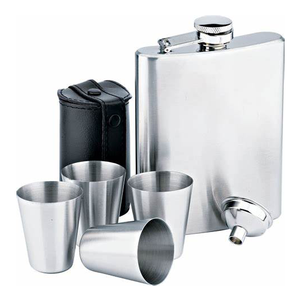 กระติกน้ำสแตนเลสสีเงิน 8 ออนซ์ พร้อมกรวย 2 อัน สำหรับเดินทางเล่นสกี ปีนเขา ตกปลา ตั้งแคมป์ สำหรับใส่เหล้าวิสกี้ ยี่ห้อ Green Spot Harrods - Product Image 4