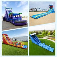 Toboggan aquatique commercial extérieur à double voie en PVC, toboggan aquatique gonflable pour enfants avec piscine pour adultes