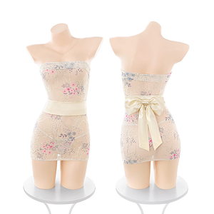 Ensemble de kimono transparent brodé sans bretelles, lingerie romantique, uniforme sexy moulant, lingerie sexy de luxe, cuckold - Product Image 2