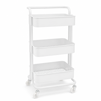 Chariot de rangement roulant blanc à 3 niveaux, en métal perforé, avec paniers organisateurs et roues, pour cuisine et salle de bain