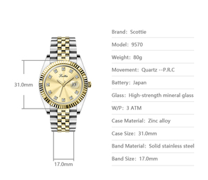 Scottie 9570 Nuovo Orologio da <span class=keywords><strong>Donna</strong></span> con Quadrante Diamantato, Calendario, Versatile, in Acciaio Inossidabile, Impermeabile, al Quarzo - Product Image 6