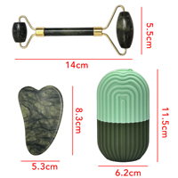 Ensemble de massage facial en jade 3 pièces, double rouleau Gua Sha, rouleau de glace, étui, jade naturel, grattoir en forme de cœur, outils portables réutilisables