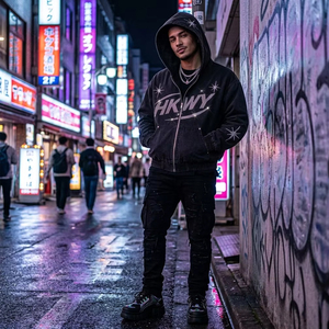 Cotton Canvas Rhinestone Heavyweight Zip Up Hoodie Men Custom Logo Luxury Streetwear Relaxed Fit YKK <b>Zipper</b> Rhinestone <b>Jacket</b> - Product Image 2