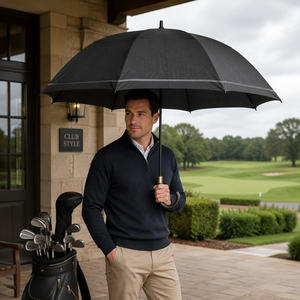 Paraguas de golf curvo de 47/54/62/68 pulgadas con protección UV, apertura automática, ventilado, de doble capa, resistente al viento, con logo. - Product Image 3
