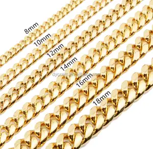 14K 316Lสร้อยคอสแตนเลสสร้อยข้อมือCuban Linkขอบโซ่Pvd 18KทองPunk Chainสร้อยคอสแตนเลสสําหรับชาย 6 มม.