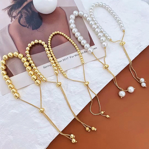 Braccialetto di perline di palline di moda gioielli minimalisti da <span class=keywords><strong>donna</strong></span> chic multi size regolabile braccialetti di perle di perle di palla d'oro - Product Image 2