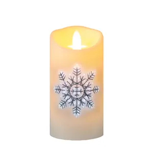 KSWING Flameless Fiber Optic Candles, Flameless Candles with Silver Snowflake, Battery Operated Candles Light