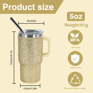 5oz Mini bicchierino in acciaio inox con strass per bambini Tumbler con manico a doppia parete tazze da caffè insalate - Product Image 3