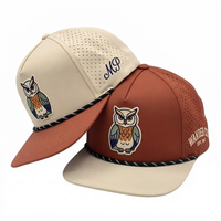 Casquettes de baseball pour camionneurs, à visière plate, avec cordon, bicolores crème et rouille, avec patch hibou, perforées au laser, respirantes, rétro, unisexe