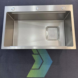 Évier de cuisine et <span class=keywords><strong>bassin</strong></span> de planche à découper fabriqués à la main à surface volcanique en acier inoxydable à un seul bol avec grand égouttoir et tamis filtrant - Product Image 1