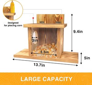 1,5 cm Dicke Robuste Karbonisierte Holz-Wildtierfütterungstafel mit Leicht zu Befüllendem Deckel und Maiskolbenhalter für Eichhörnchen - Product Image 2