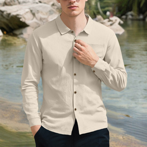 Camisa de lino de manga larga para hombre, transpirable, informal, con botones, de corte holgado, para ocio al aire libre - Product Image 1