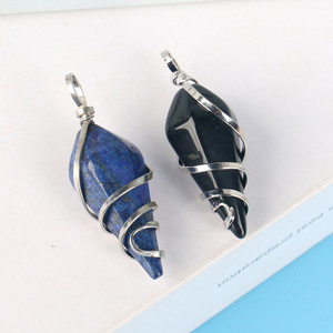 الكريستال فينغشوي المعلقات البندول قلادة سلك الشفاء الطبيعي ملفوفة الصف مسدس المنشور نقطة السائبة سحر الكوارتز - Product Image 6