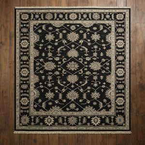 Tapis Oushak traditionnel noir élégant noué à la main en pure laine pour salon, chambre et intérieurs design, avec une finition artisanale intemporelle - Product Image 3