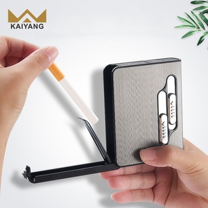 Ky sang trọng hình chữ nhật nhỏ 12 cái tự động điện tử hợp kim kẽm Bạc thuốc Lá Trường hợp với USB nhẹ hơn - Product Image 5