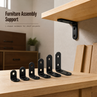 Support d'angle triangulaire en L simple face robuste thermolaqué, accessoires de support standard, vis, pour meubles