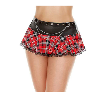 Red and Black Plaid Buckle Skirt