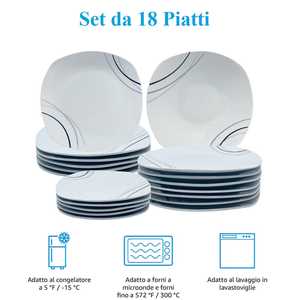 Service de vaisselle carré en porcelaine blanche 18 pièces avec motif ligné pour 6 personnes - Product Image 3