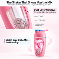 Bouteille shaker pour boisson 600 ml, double paroi, coque intérieure en PC cristallin, coque extérieure en PP, résistante aux chocs, mélangeur de protéines avec boule fouet et échelle en OZ/ML