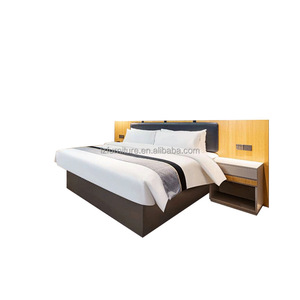 OEM ODM Custom Budget Business Hotel Room Furniture Set Wood Veneer Integrated <b>Headboard</b> King Bed Nightstand for Homestay Motel - Product Image 1
